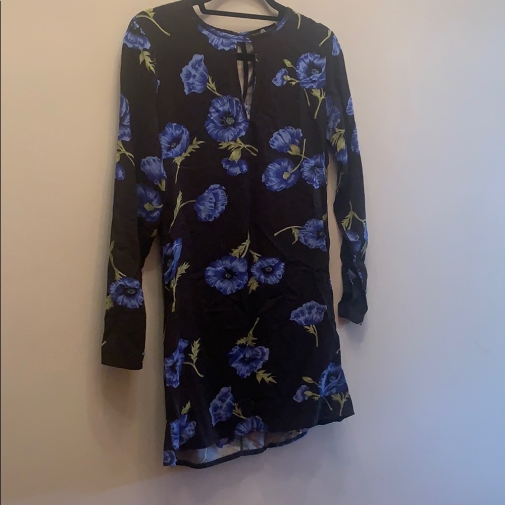 Blue floral short shirt dress